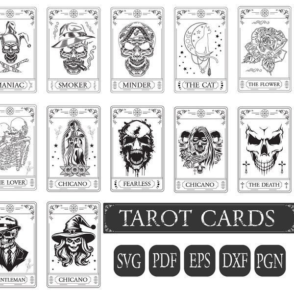 Tarot Cards Bundle SVG, Sarcastic SvgDdesigns, Funny Tarot Cards Svg, Skeleton SVG, Witch SVG, Unique Tarot Deck, Tarot Card Deck Bundle.