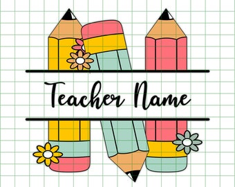 Pencil Name Frame SVG, Teacher SVG, Pencil Split Monogram Frame, Sublimation,SVG Files For Cricut, School Pencil Svg,Png, Pencil Design Svg.