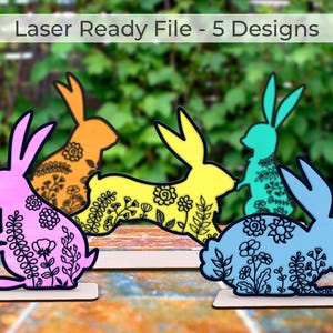 Ostertag Blumenhasen Stehend Lasercut-Datei-Svg, Floral Bunny Multilayer digitaler Download, Ostertag SVG-Datei, Glowforge-Datei