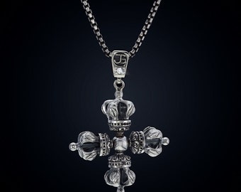 Sterling Silber Doppel Dorje Anhänger: EIGENSCHAFTEN -Sterling Silber Diamant. Spirituell, Schutz Halskette.