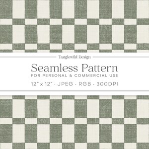 Mid-Century Modern Karo nahtloses Rapportmuster in grün & creme, sofortiger Download geometrisches digitales Papier, rustikaler Cabincore Bauernhausstil