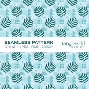 Motif répétitif sans couture moderne du désert tropical en motif géométrique estival bleu vert à usage commercial esthétique vintage des années 60 et 70