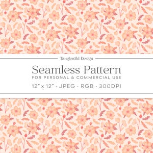Motif botanique de répétition sans couture de fleur de pavot romantique, rose duvet de pêche, papier numérique de téléchargement immédiat, art floral sophistiqué élégant