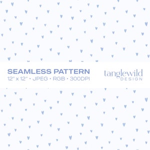 Scattered Hand-Drawn Hearts in Periwinkle Blue, Romantic Digital Paper, Valentine&#39;s Day Blender Pattern, Sweetheart Pastel Repeat Pattern