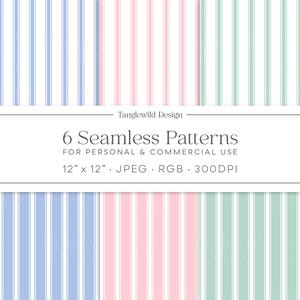 Pastel Ticking Stripe Seamless Repeat Pattern Bundle, Instant Download Digital Paper, Minimalist Kids Nursery Decor, Classic Vertical Stripe