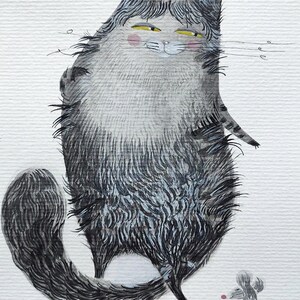 Gatto e topo impertinenti e soffici – Illustrazione originale ad acquerello – Arte felina stravagante – Regalo per gli amanti dei gatti – Regalo per la casa