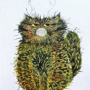 Illustrazione originale di un gatto peloso - Acquerello e inchiostro - Arte di un gatto disegnato a mano - Decorazione con animali - Regalo per gli amanti dei gatti