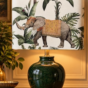 Handmade Elephant Lampshade | Tropical Botanical Print, Rectangular Oval (30x15x23 cm)