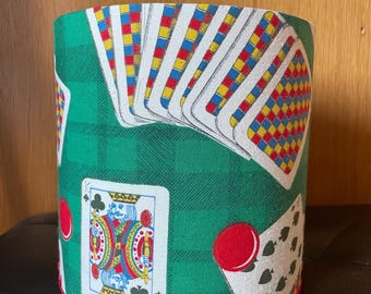 Vintage Playing Cards Lampshade – Handmade Green Drum Lamp Shade –  Cotton Fabric – Poker & Casino Decor – 20 cm