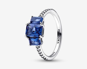 PANDORA Blue Rectangular Three Stone Sparkling Ring