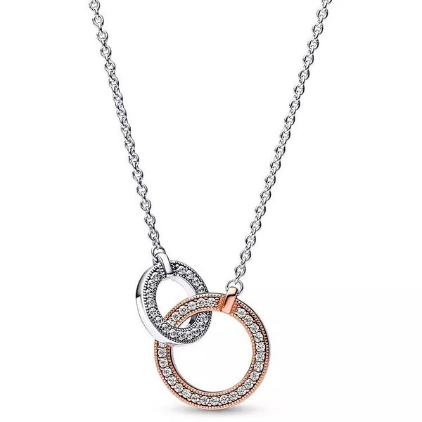 Pandora Signature Two tone Intertwined Circles Necklace #45CM