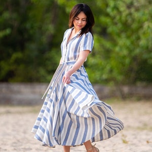 womens striped linen dress Maxi Linen Striped Dress Margo