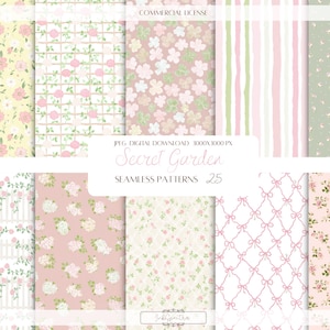 Seamless Secret Garden-mönster, digitalt blommigt papper från Cottagecore, dammrosa bakgrunder, scrapbookingpapper för våren, vintageblommönster