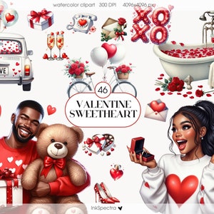 Clipart de amor de San Valentín, PNG de amor romántico, pegatina de pareja, PNG de corazón, clipart de chica negra, pegatina linda de San Valentín, PNG de vacaciones de febrero