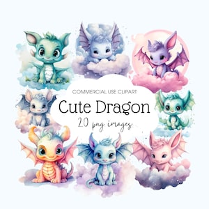 Charming Watercolor Baby Dragon Clipart, Cute Fantasy Dragon Graphics, Transparent PNG for Kids Art & Fairytale Projects