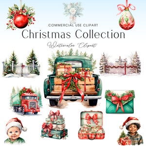 CHRISTMAS TIME, Cozy Christmas Clipart, Vintage Christmas, Watercolor Clipart, Watercolor Christmas, Christmas PNG, Red Christmas ornaments