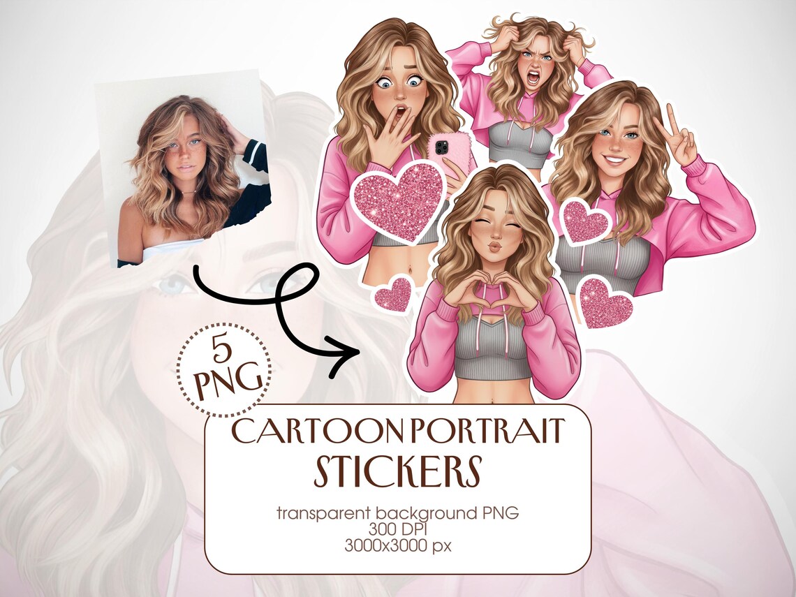 Custom Cartoon Portrait Stickers, Personalized PNG, Logo Stickers ...