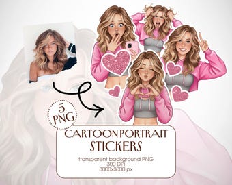 Custom Cartoon Portrait Stickers, Personalized PNG, Logo Stickers (Instant Download)