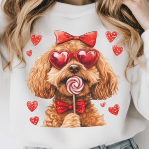 Goldendoodle Coquette PNG Coquette Valentinstag PNG Doodle Mom Coquette PNG Goldendoodle Sublimationshemd Design roter Hund Coquette Bow