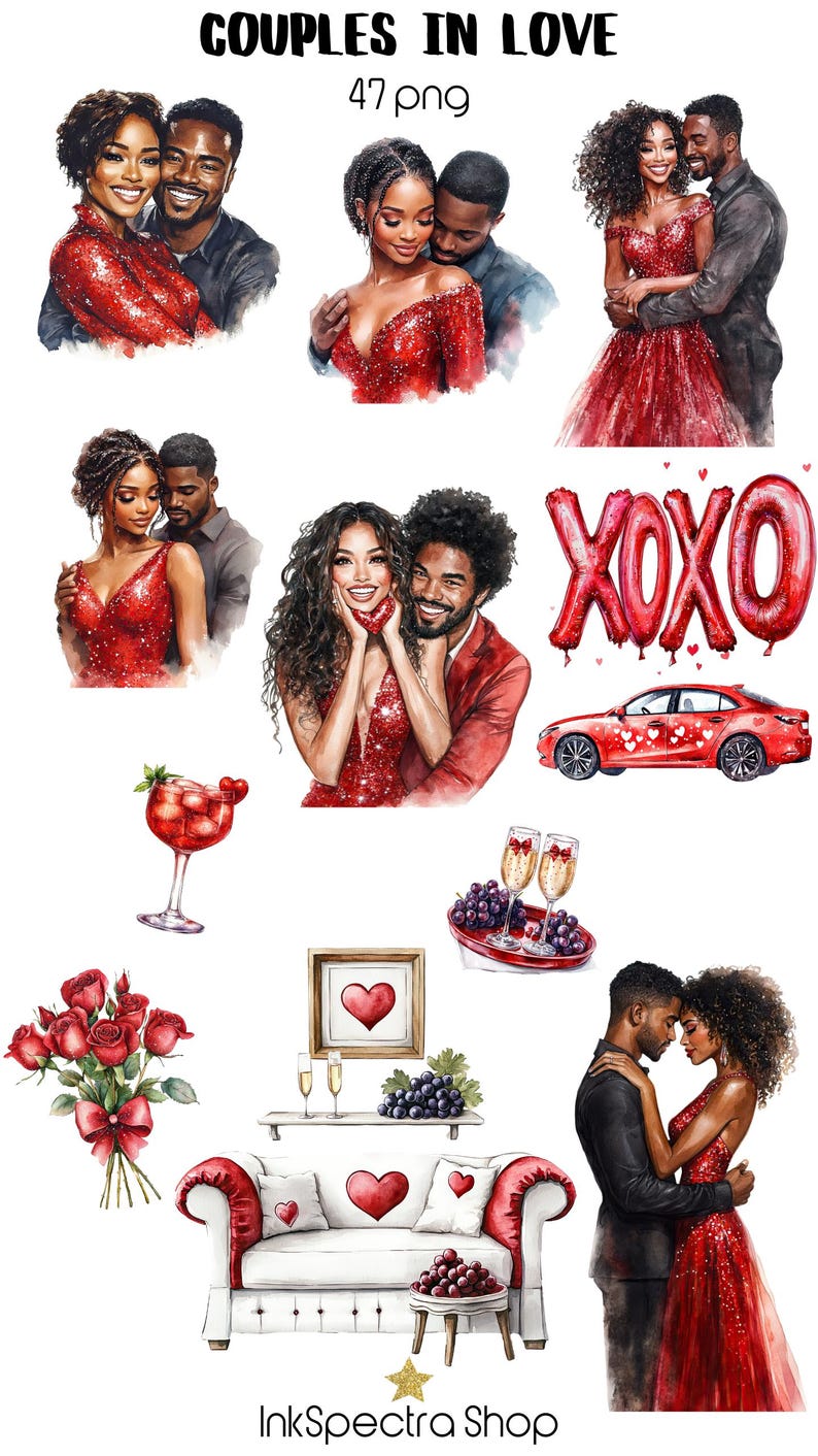 Watercolor Valentines Day Clipart Set, Black Love Couple (digital ...