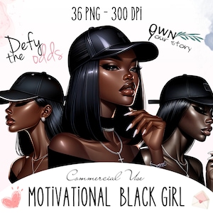 Motivational Black Girl Digital Art, Inspirational African American Girl Clipart, Black Girl Magic Queen, Clipart for POD Products
