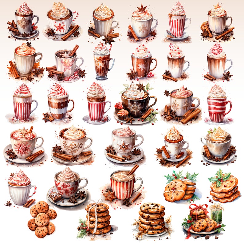 Watercolor Clipart Christmas Coffee Time