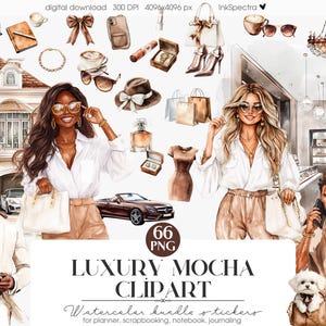 Clipart PNG di moka di lusso, ragazza nera Hustler, estetica della vita ricca, album di ritagli, donna di moda di lusso PNG, adesivi GoodNotes per pianificatori