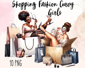 Mode-illustratie curvy girl, winkelen clipart (PNG)