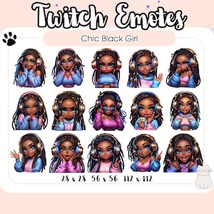 ちびTwitchエモート、Discordエモート、黒人女性、黒人女性ストリーマーエモート、スタイリッシュなエモート、YouTubeエモート、デジタルステッカー