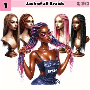 Jack Of All Zöpfe Clipart, schwarz Friseur Clipart, Afro Königin Clipart, Friseur Salon, Haar Flechter PNG, schwarze Frau Sublimation