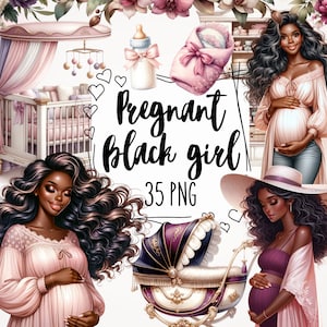 Adesivos digitais para gestantes negras, adesivos digitais para planejador digital, adesivos para gestantes negras mágicas - Adesivos digitais GoodNotes para gestantes PNG