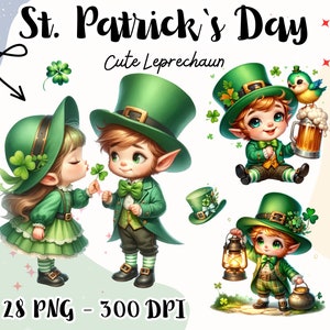 St. Patrick's Day-clipart, schattige kabouterjongenbundel, Ierse feestelijke kabouter, sublimatieontwerp, Shamrock-png, Saint Patrick-png, Patricks Day