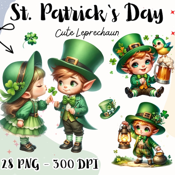St Patricks Day Clipart, Cute Leprechaun Boy Bundle, Irish Festive Gnome, Sublimation Design, Shamrock PNG, Saint Patrick PNG, Patricks day