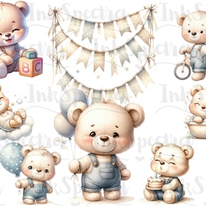 Watercolor Gender Neutral Baby Shower Clipart, Teddy Bear Clipart ...