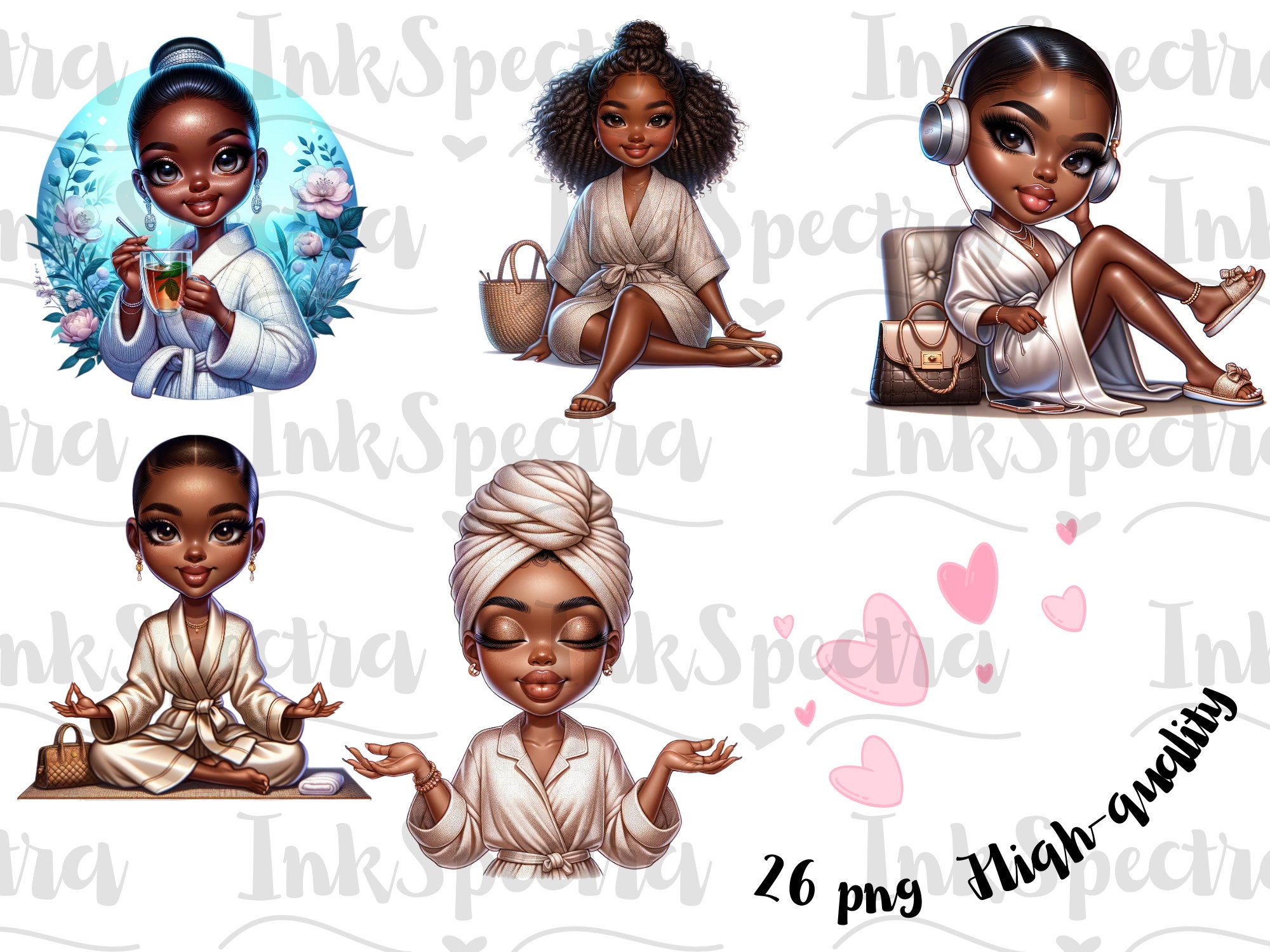 Spa Chibi Self Care Chibi Clipart Set, Chibi Black Girls SPA, Black Woman Magic ...