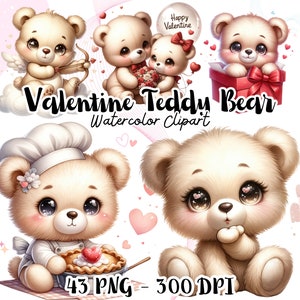 Valentine Teddy Bear Clipart PNG, Cute Watercolor Bear Clipart, Teddy Bear Romantic Valentine’s day Gift PNG, Valentine Bear Printable Art