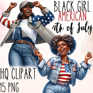 Imágenes prediseñadas de chica negra estadounidense, 4 de julio, imágenes prediseñadas de chica estadounidense, imágenes prediseñadas de chicas afro, bandera estadounidense PNG, magia de chica negra, imágenes PNG de sublimación