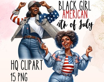 Black Girl 4th of July Clipart, American Flag PNG (Digital Download)