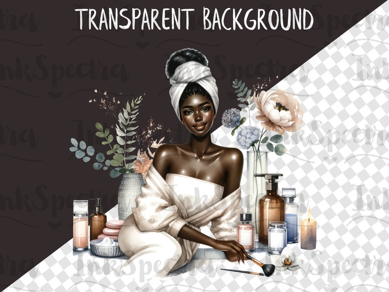 Self Care Clipart Set, Black Girls SPA Clipart, Spa Day Clipart PNG ...
