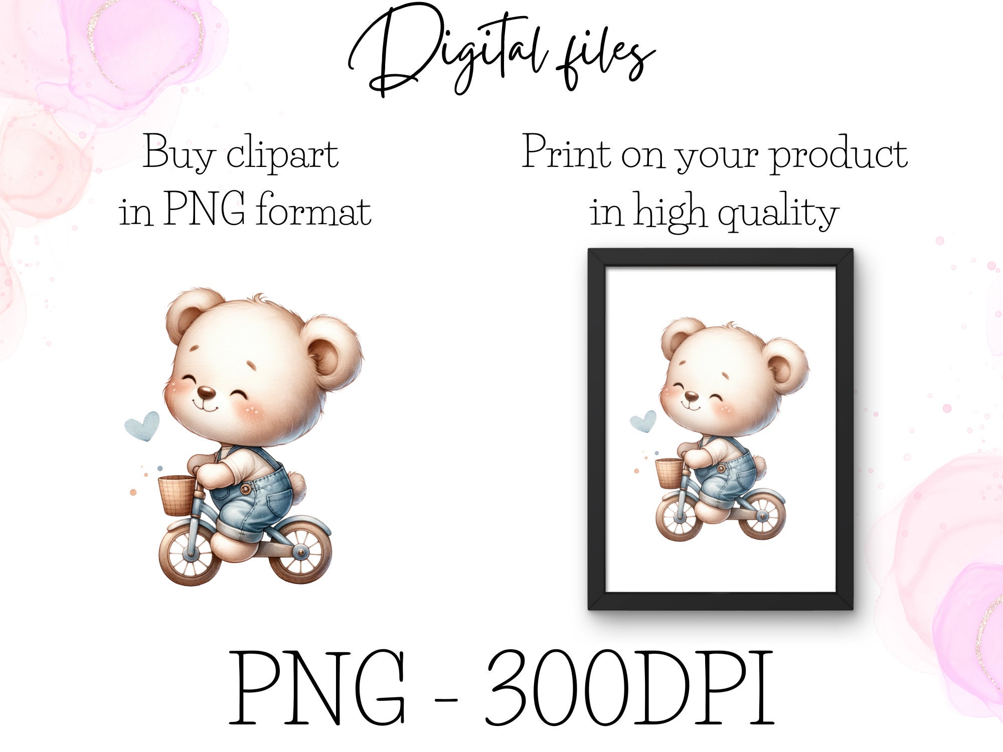 Watercolor Gender Neutral Baby Shower Clipart, Teddy Bear Clipart ...