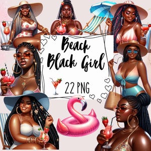 Summer Curvy Black Girls clipart, Beach Girls PNG, Swimwear Girl Clipart, Black Girl Magic, Black Girl Clipart, Beach time clipart