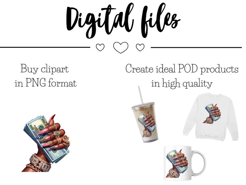 May include: Digital file download of a hand holding a stack of cash with a gold bracelet and red nail polish. The image is suitable for creating products such as t-shirts, mugs, and phone cases.
