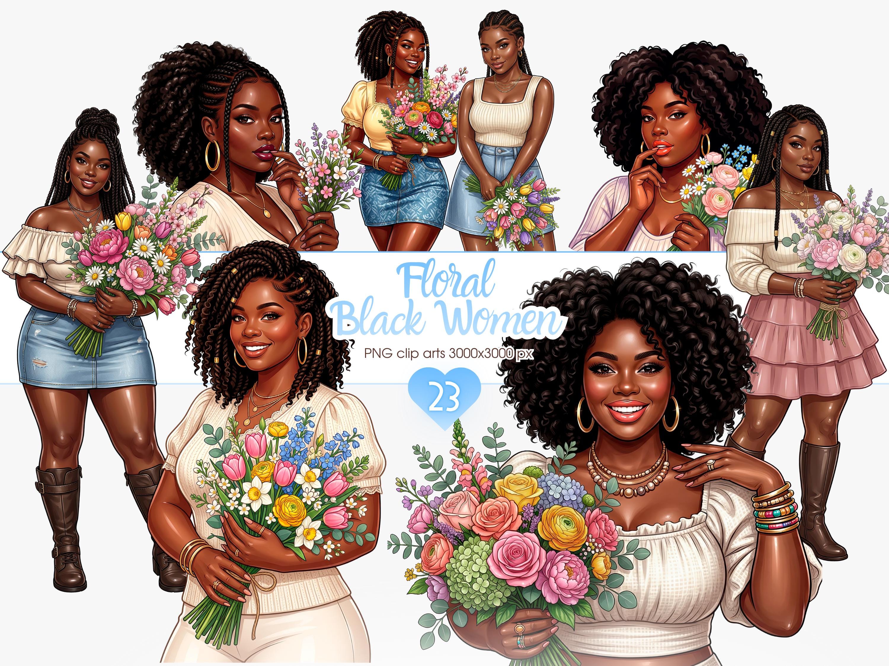 Spring Queems Floral Black Women Clipart, African American Spring Queens PNG (digital ...