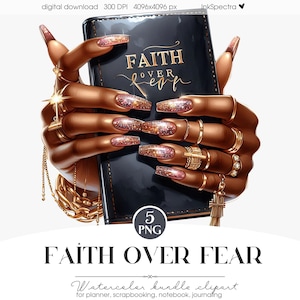 Faith Over Fear Clipart, Black Girl Christian PNG (Digital Download)