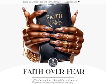 Faith Over Fear Clipart, Black Girl Christian PNG (Digital Download)