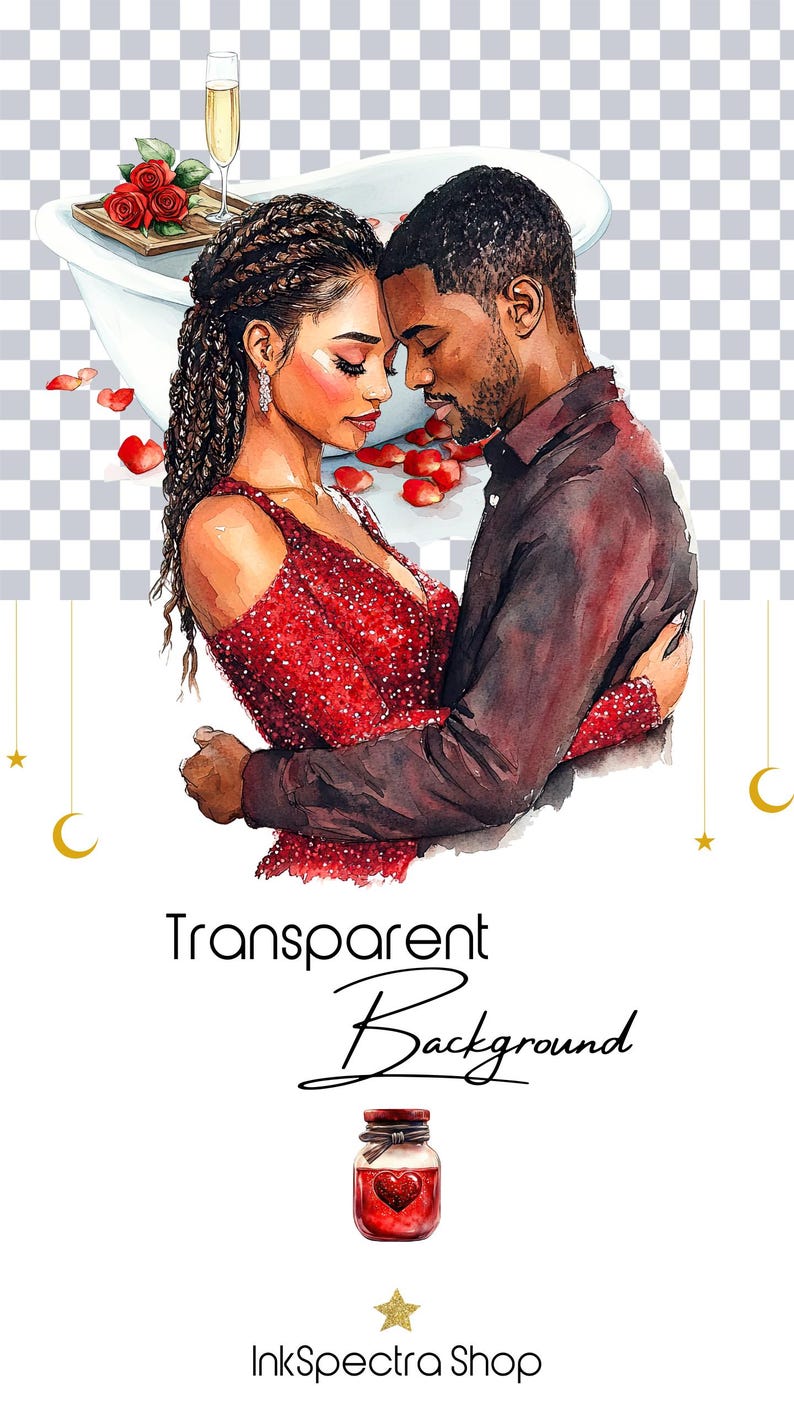 Watercolor Valentines Day Clipart Set, Black Love Couple (digital ...