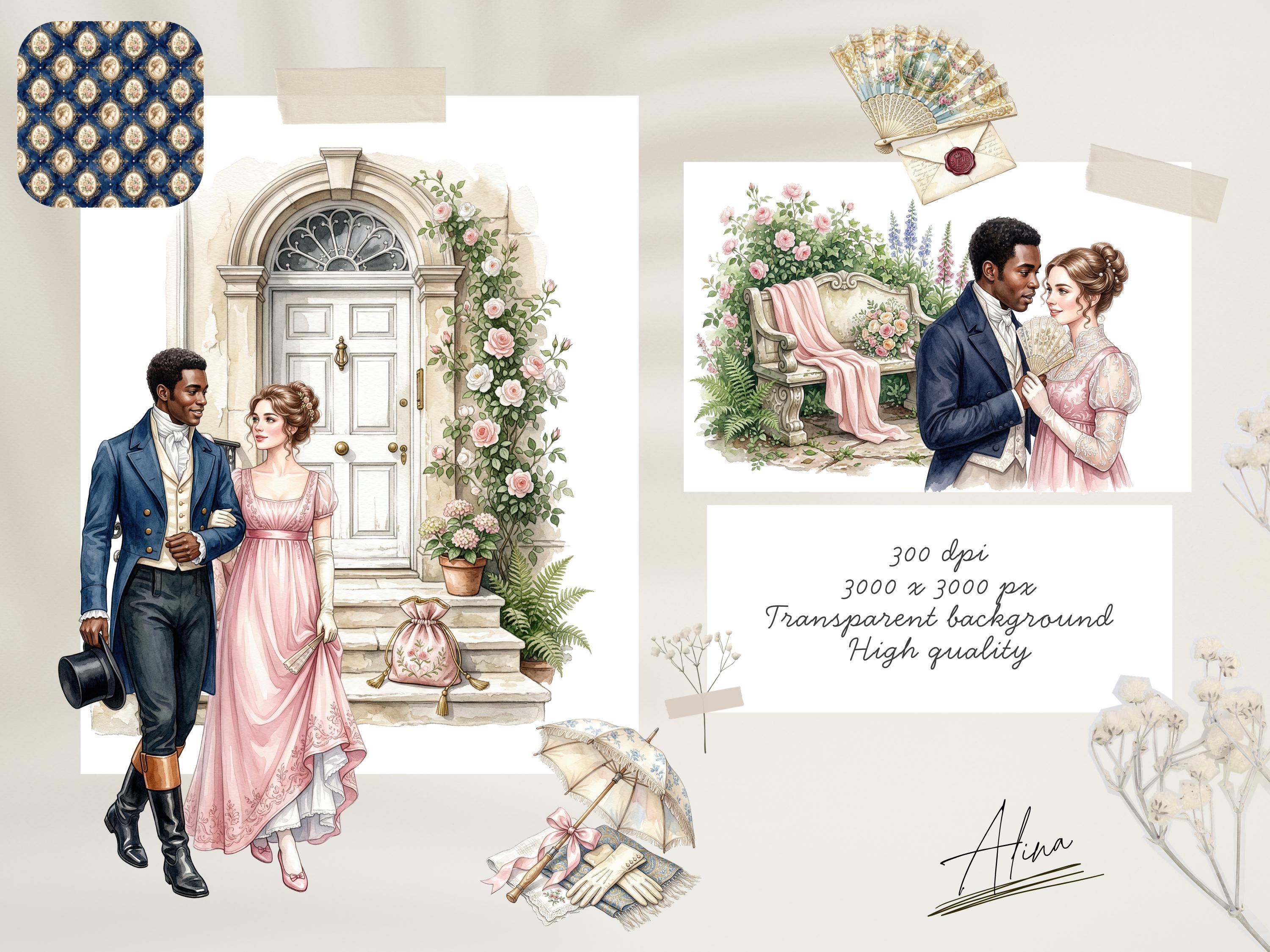 Regency Era Watercolor Clipart, African American Woman, Historical ...