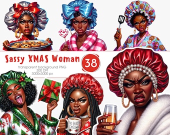Sassy Christmas Black Woman PNG Clipart, Stank Face Bundle (Digital Download)