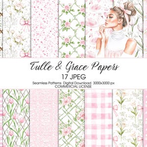 Aquarell Tulle & Grace Nahtlose Muster, sich wiederholende Muster, elegante Blumenpapiere, Rosen, Lilien, Pfingstrosen, Tulpen, Scrapbook-Papiere