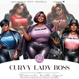 Kurviger schwarzer Chef, schwarze Frau Motivations Clipart, starke Afro Frau, Boss Babe PNG, Frau Power Сlipart, Planer Clipart